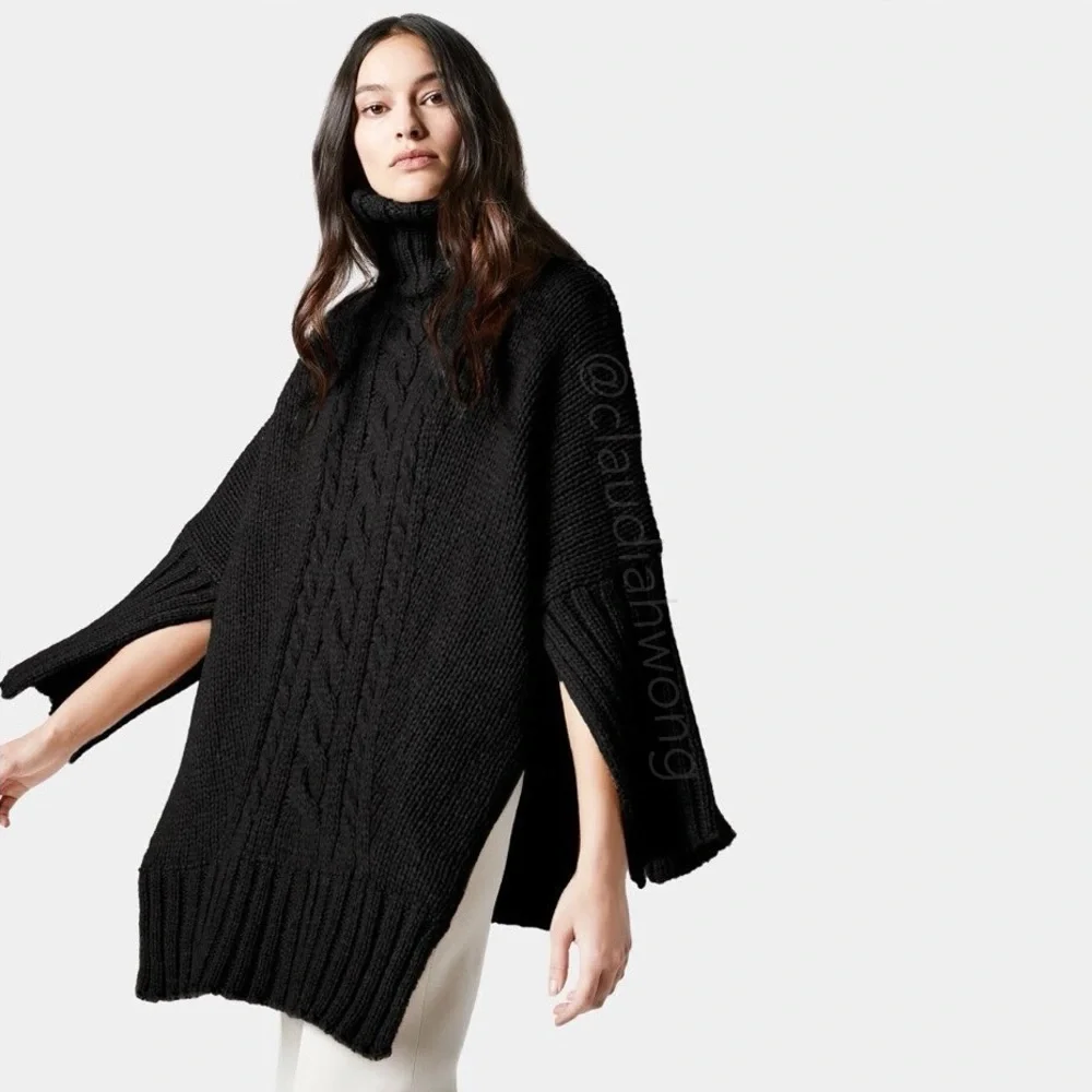 SMYTHE Turtleneck Blanket Sweater in Charcoal Black - Picture 2 of 12